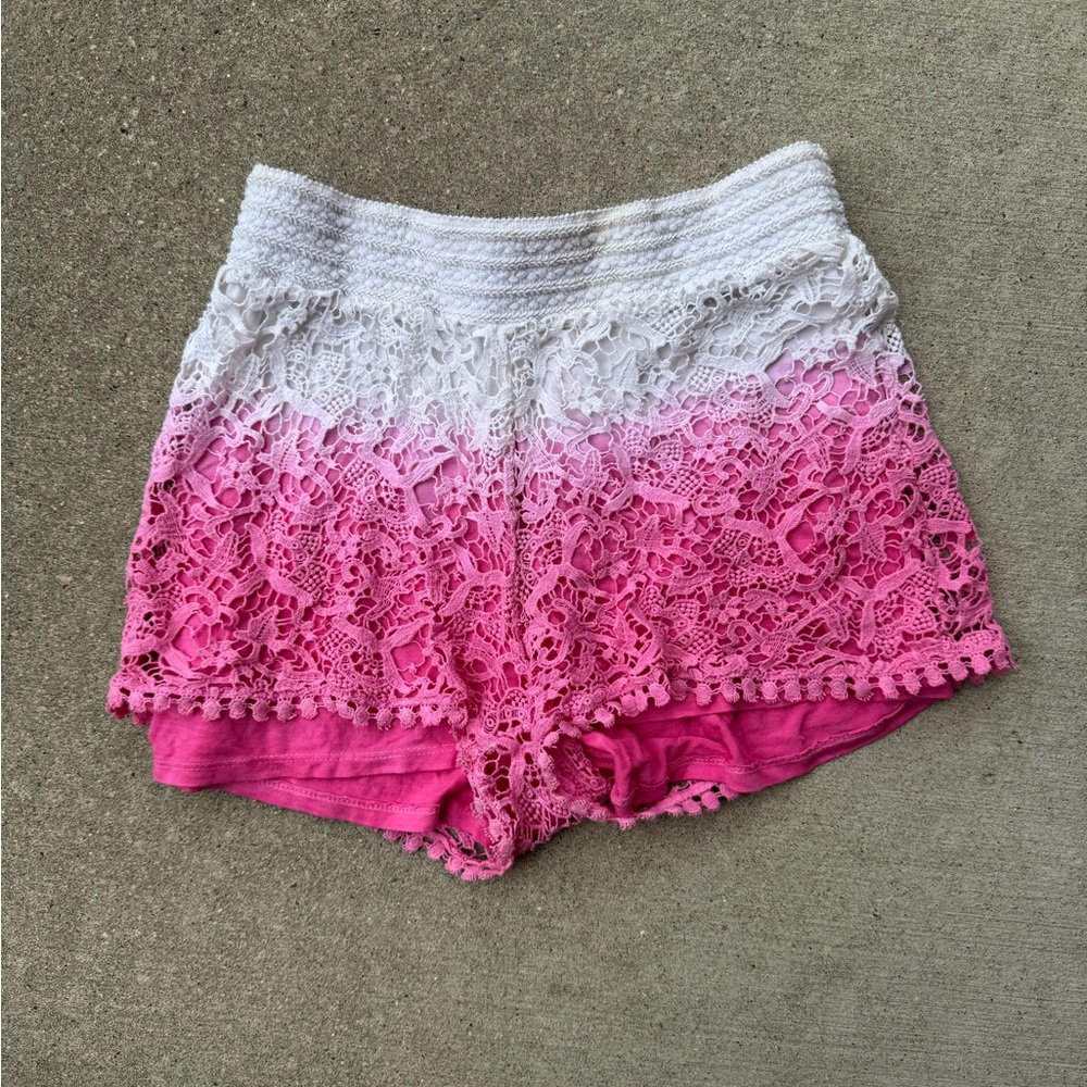 Design History Pink and White Ombre Lace Shorts